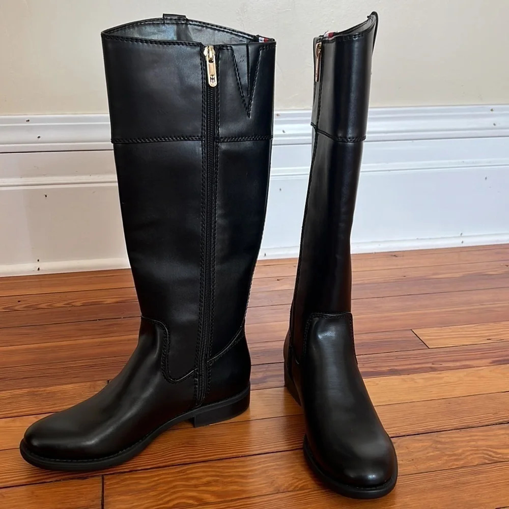 Tommy Hilfiger Shano Classic Black Faux Leather Knee Length Riding Boots - 6.5 - Picture 7 of 10